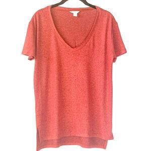 Nordstrom Caslon Burnt Orange Super Soft V-Neck Brushed Knit Tee, EUC, Size XS